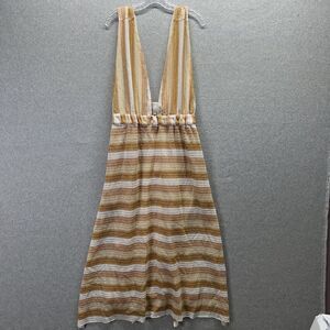 Ramy Brook Dress Womens Large Tan White Crochet Knit Tie Leg Slit Maxi Beach